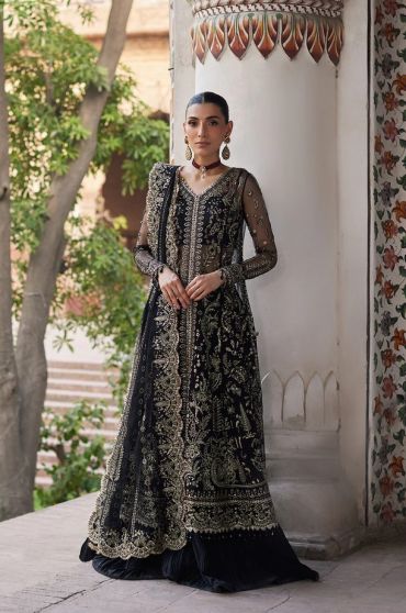 Pakistani Wedding Peach Walima Gown with Embroidered Trail -