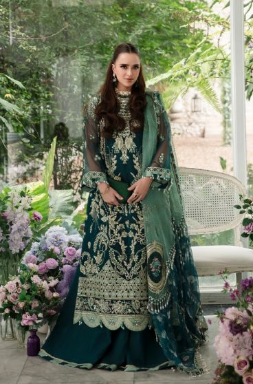 Teal Embroidered Pakistani Palazzo Suit