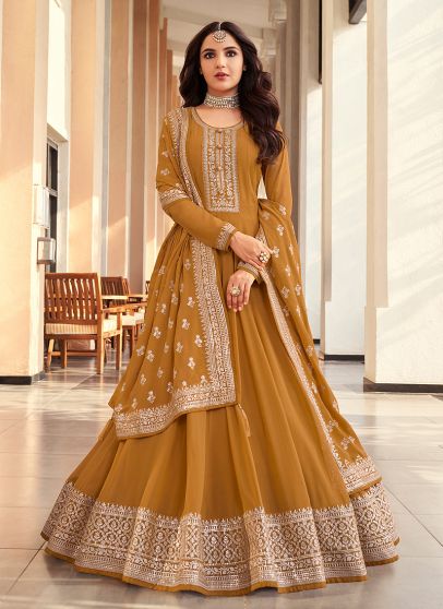  Mustard and Gold Embroidered Anarkali 