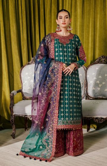 Sea-green Embroidered Pakistani Palazzo Suit