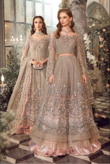 Grey Embroidered Pakistani Lehenga