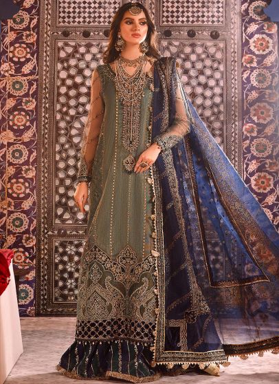 Peacock Shades Embroidered Pakistani Palazzo Suit