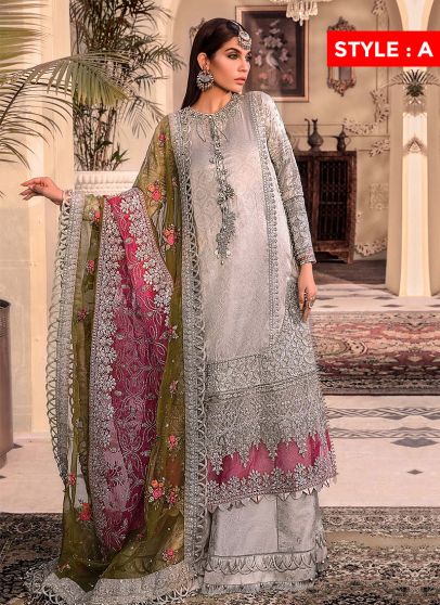 Silver Embroidered Pakistani Palazzo Suit