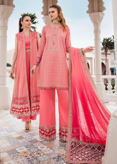 Candy Pink Embroidered Pakistani Pant Suit/ Palazzo Suit