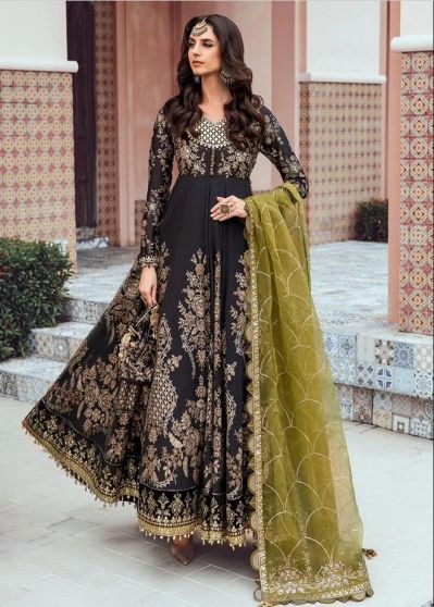 Gown : Black georgette print and embroidered anarkali gown
