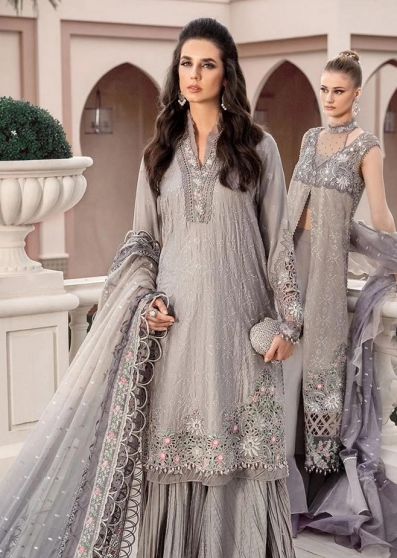 Grey Embroidered Pakistani Palazzo Suit/ Pant Suit