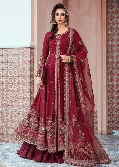 Maroon Embroidered Pakistani Anarkali Suit