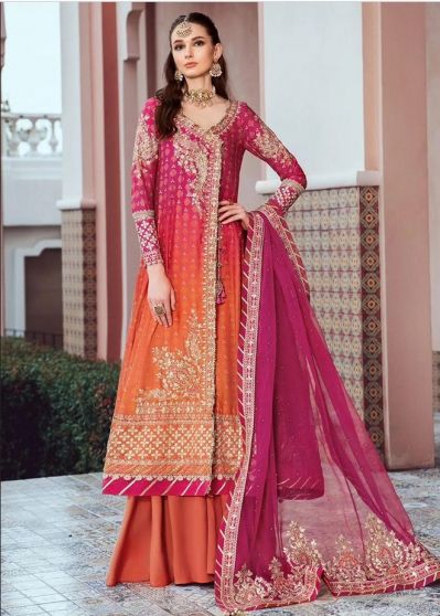 Fuchsia Pink Embroidered Pakistani Palazzo Suit