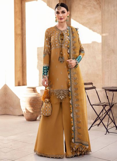 Mustard Embroidered Pakistani Palazzo Suit