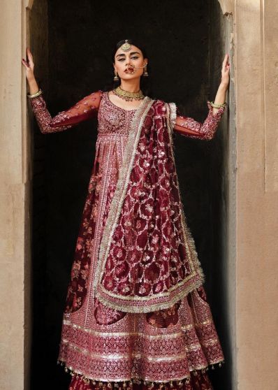 Maroon Designer Heavy Embroidered Net Bridal Anarkali Suit