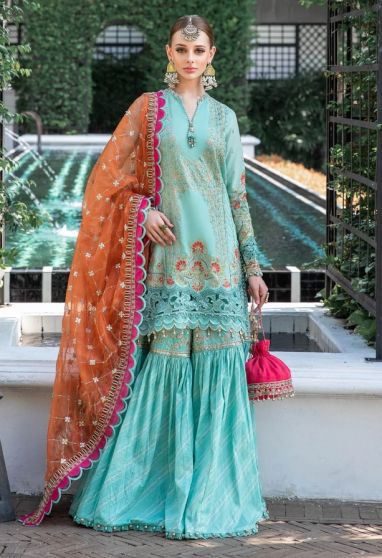 Sea Green Embroidered Pakistani Gharara Suit