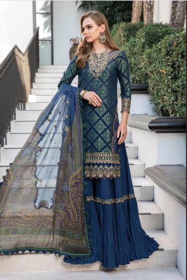 Blue Embroidered Pakistani Sharara Suit