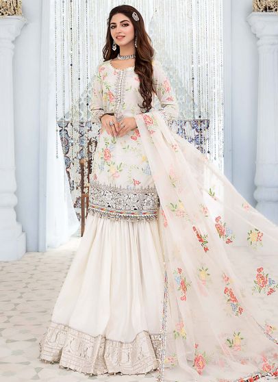 White Embroidered Pakistani Palazzo Suit