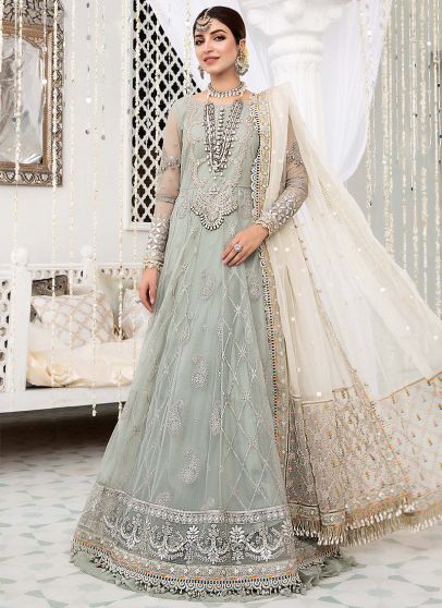 Pista Green Embroidered Pakistani Anarkali