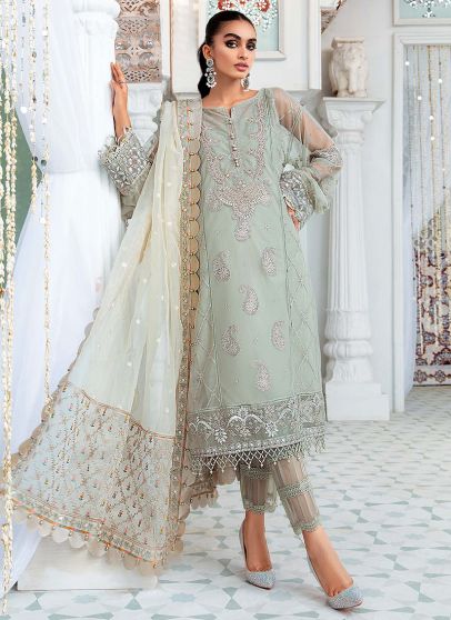 Pista Green Embroidered Pakistani Salwar Kameez