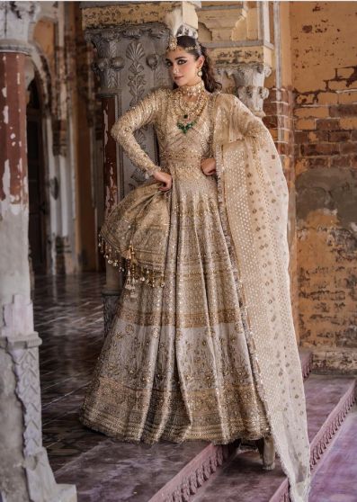 Embroidered Net Pakistani Suit in Off White : KGZT4601