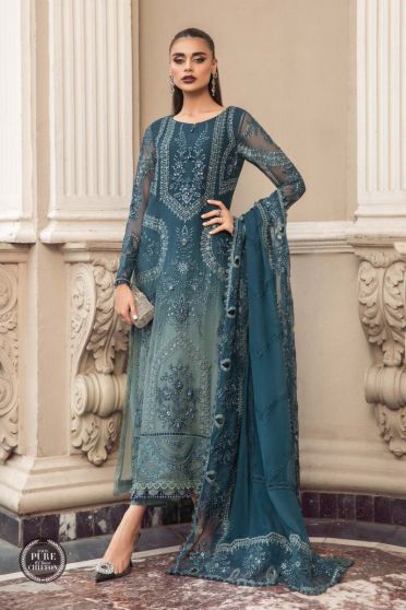 Teal Blue Embroidered Pakistani Salwar Kameez