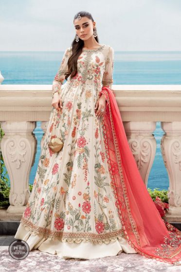 Cloud White Floral Embroidered Pakistani Anarkali Suit