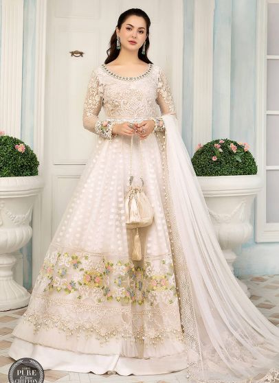 White Pakistani Anarkali Designer Salwar Kameez Bollywood Party Wear Dress FP66 