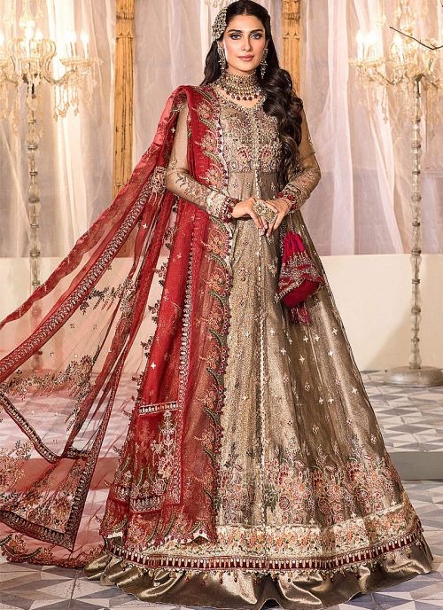 Maroon and online gold bridal lehenga