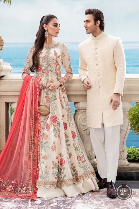 Cloud White Floral Embroidered Pakistani Anarkali Suit